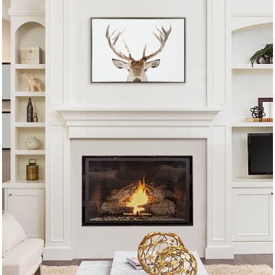 Sylvie Stag Peekaboo 23x33 Gray Framed Canvas Wall Art