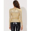 Allegra K Women's Long Sleeve Puff Sleeve Party Glitter Shiny Metallic Tops - 4 of 4