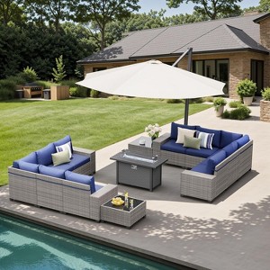 SUGOLD 13-Piece Outdoor Patio Furniture Set with Fire Pit Table, PE Rattan Sofa Set with Cushion Spacious Seating for Deck, Garden, Events - 1 of 1
