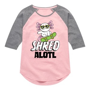 Girls' - Instant Message - Shred Alotl Shirt Tail Raglan Graphic T-shirt - 1 of 4