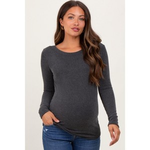 Pinkblush Charcoal Ribbed Scoop Neck Long Sleeve Maternity Top - 1 of 3