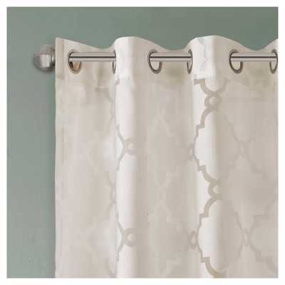 Ivory Sheer Grommet Burnout Fretwork Curtain Panel