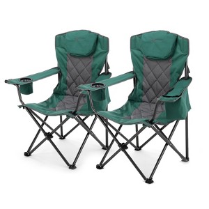 ARROWHEAD OUTDOOR Deluxe Folding Camp Quad Chair w/Headrest, Glass & Cup Holders, Armest 6-can Cooler, Heavy Duty Carry Bag, 550 lbs Weight Capacity - 1 of 4