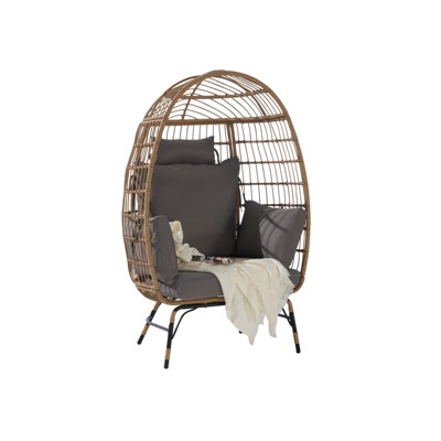 VisioGear Egg Chairs, Patio Egg Chair with Cushion and Pillow, Oversized Large Egg Chairs for Porch, Dark Gray, 39"*28.5"*58.2"