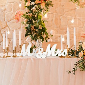 Christmas Mr & Mrs Sign, Large Mr and Mrs Sign for Wedding Table - Freestanding White Wooden Head Table Decor Wedding, Wedding Logo Decoracion - 1 of 4