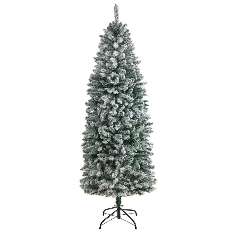 Nearly Natural 6&#39; Pre-lit Flocked Slim Montreal Fir Artificial Christmas Tree Warm White LED Lights, 4 of 12