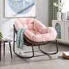 Gulches Oversized Outdoor Rattan Rocking Chair  Pink Egg Chair with Thick Velvet Cushions for Porch Patio Garden - 2 of 4