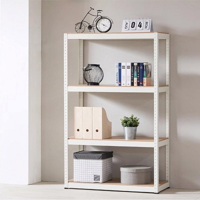 Adjustable 4-Tier Shelf Heavy-Duty Metal and Wood Storage Shelf Unit Garage Utility Rack with Boltless Assembly for Books, Kitchenware,  White