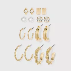 Multi Gold Hoops and Cubic Zirconia Stud Earring Set 8pc - A New Day™