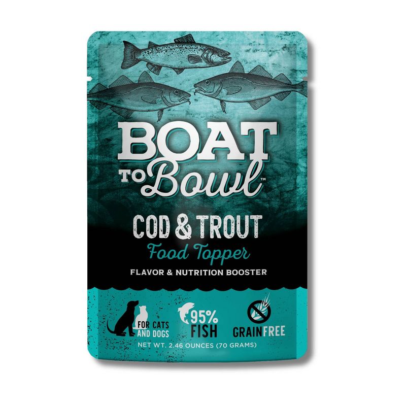 Boat To Bowl Cod and Trout Seafood Fish Flavor Food Topper Wet Cat and Dog Food - 2.46oz, 1 of 11