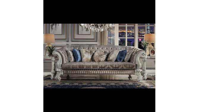 99&#34; Versailles Sofa Ivory Fabric and Bone White Finish - Acme Furniture, 2 of 7, play video