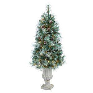 Nearly Natural 4.5-ft Frosted Tip British Columbia Mountain Pine Artificial Christmas Tree with Urn - 1 of 4
