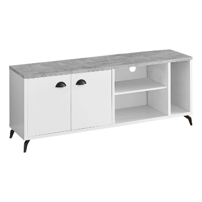 Monarch Specialties Tv Stand 60 Inch Console Media Entertainment Center Storage Cabinet Laminate Metal Grey White Contemporary Modern