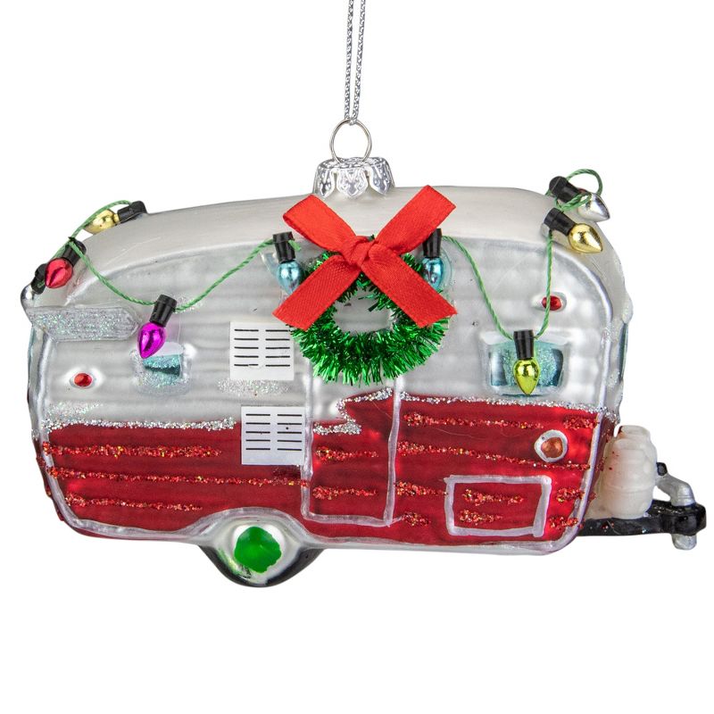 Northlight 5" Red and White Vintage Camper Glass Christmas Ornament, 1 of 7