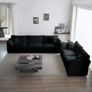 Sofa Set of 2 Chenille Couch 5 Seater Modern Sofa Set for Living Room Beige Chenille - 1 of 4