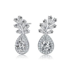Guili Sterling Silver Rhodium Plated Pear Drop Earrings with Round and Tapered Baguette Cubic Zirconia, an Intricate and Luxurious Statement - 1 of 3