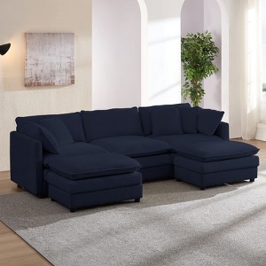 Mjkone 101'' U-Shaped Modular Sectional Sofa, 5-Seat Cloud Couch with 2 Ottomans, Modern Chenille Sofa Sleeper Deep Seat Couches - 1 of 4
