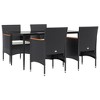 vidaXL 5 Piece Patio Dining Set with Cushions Black - 63" Table Length 4 Chairs - 3 of 4