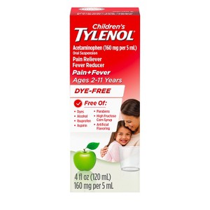 Tylenol Children's Pain + Fever Ages 2 - 11 Years - Apple Flavor Dye-Free Acetaminophen Liquid Suspension- 4 fl oz - 1 of 4