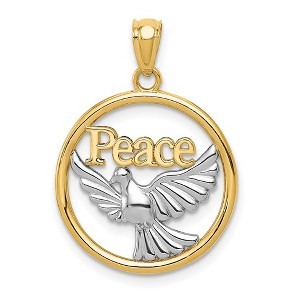 Black Bow Jewelry 14k Yellow Gold & White Rhodium 18mm Round Peace Dove Pendant - 1 of 4