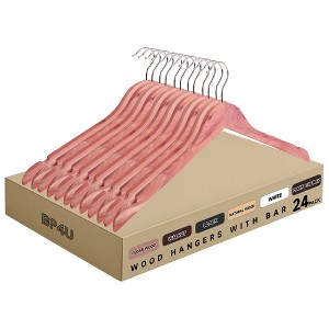 BP4U Premium Solid Wood Coat Hangers, Heavy Duty Non-Slip Hangers with 360° Swivel Hook & Contoured Shoulders, Space-Saving for Jackets & Suits - 1 of 4