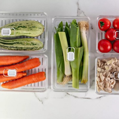 OU Fridge Food Organizer Bins with Vented Lid & Drain Tray, Clear Stackable Refrigerator Storage Bin, Produce Kitchen Storage Container, BPA Free — фото 4