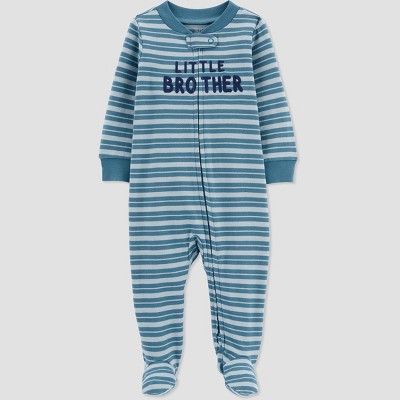 Image of Carter's Just One You® Baby Boys' Little Brother' Interlock Footed Pajama - Blue Newborn