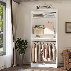 Aheaplus 36" Wooden Closet Organizer and Hangers, Freestanding Wardrobe with Hanging Rails and Adjustable Shelves - 1 of 4