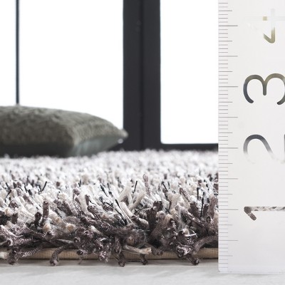 Platinum Ivory Luxe Shag 7' Square Area Rug, Hand-Tufted Wool Blend