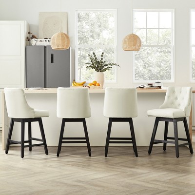 Gericco 26" Swivel Bar Stools, Upholstered Swivel Counter Stools with Back, Modern Kitchen Island Stools with Solid Wood Legs