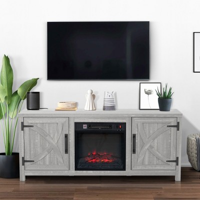 Parrot Uncle 58 in. Freestanding Media Console Electric Fireplace TV Stand in Light Gray