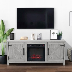 Parrot Uncle 58 in. Freestanding Media Console Electric Fireplace TV Stand in Light Gray - 1 of 4