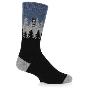 Heat Holders® Men's ULTRA LITE™ Trees Patterned Crew Socks | Thermal Yarn | Lightweight Winter Socks Tight Fit Shoes | Warm + Soft, Hiking, Cabin, Cozy at Home Socks | 3X Warmer Than Cotton - 1 of 3