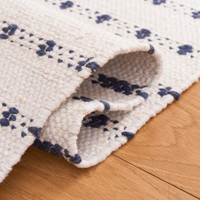 Ivory and Navy Handwoven Cotton Square Area Rug