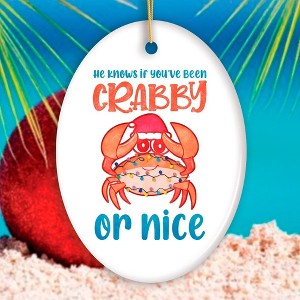 He Knows if You’ve Been Crabby or Nice Funny Vacation Theme Ornament, Christmas in July Decor| OrnamentallyYou - 1 of 4