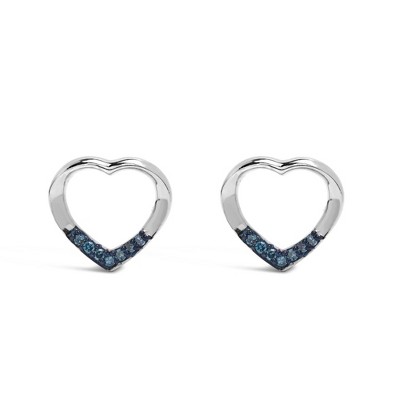 Haus of Brilliance Silver Blue Diamond Accent Open Heart Stud Earrings