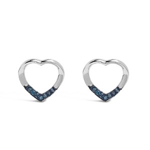 Haus of Brilliance Silver Blue Diamond Accent Open Heart Stud Earrings - 1 of 4