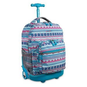 JWorld Sunrise Kids' 18" Rolling Backpack - Mint Geometric - 1 of 2