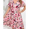 MISSKY Women Plus Size Summer Dress V Neck Wrap High Waist Short Sleeve Ruffle Casual Midi Flowy A-line Boho Dresses - 3 of 4