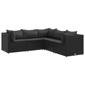 vidaXL Patio Lounge Set with Cushions Sectional Sofa Garden Backyard Poly Rattan - Black 3x Corner 2x Middle - 1 of 4