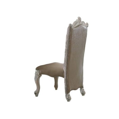 Bone White Faux Leather Upholstered Side Chair with Wood Frame