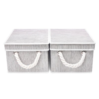 StorageWorks Set of 2 (11L) Rectangle Polyester Storage Bin with Lid and Cotton Rope Handles Clay