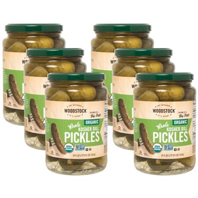 Woodstock Foods Organic Whole Kosher Dill Pickles - Case of 6/24 oz