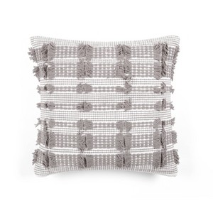 20"x20" Oversize Spencer Square Throw Pillow Gray - Lush Décor: Chunky Yarn, Boho Style, Cotton Weave, Zippered - 1 of 4