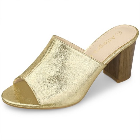 Allegra K Women's Open Toe Mules Chunky Metallics Heels Slide