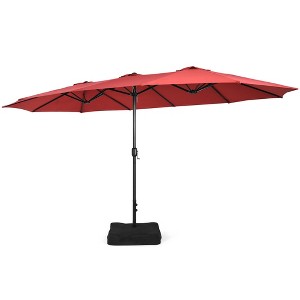 Costway 15FT Double-Sided Twin Patio Umbrella Outdoor Market W/ Crank & Base Grey\Coffee\Turquoise\Beige\Orange\Wine - 1 of 4