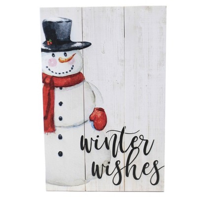16.0 Inch Winter Wishes Wall Art Snowman Farmhouse Hang Holiday Box Signs
