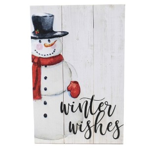 16.0 Inch Winter Wishes Wall Art Snowman Farmhouse Hang Holiday Box Signs - 1 of 3