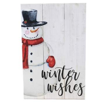 Christmas Winter Wishes Wall Art  -  One Plaque 16 Inches -  Snowman Farmhouse Hang Holiday  -  Rus1275  -  Wood  -  Multicolored
