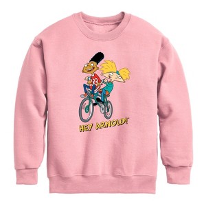 Boys' - Hey Arnold! - Arnold and Gerald on Bike Graphic Long Sleeve Fleece Sweatshirt - 1 of 3